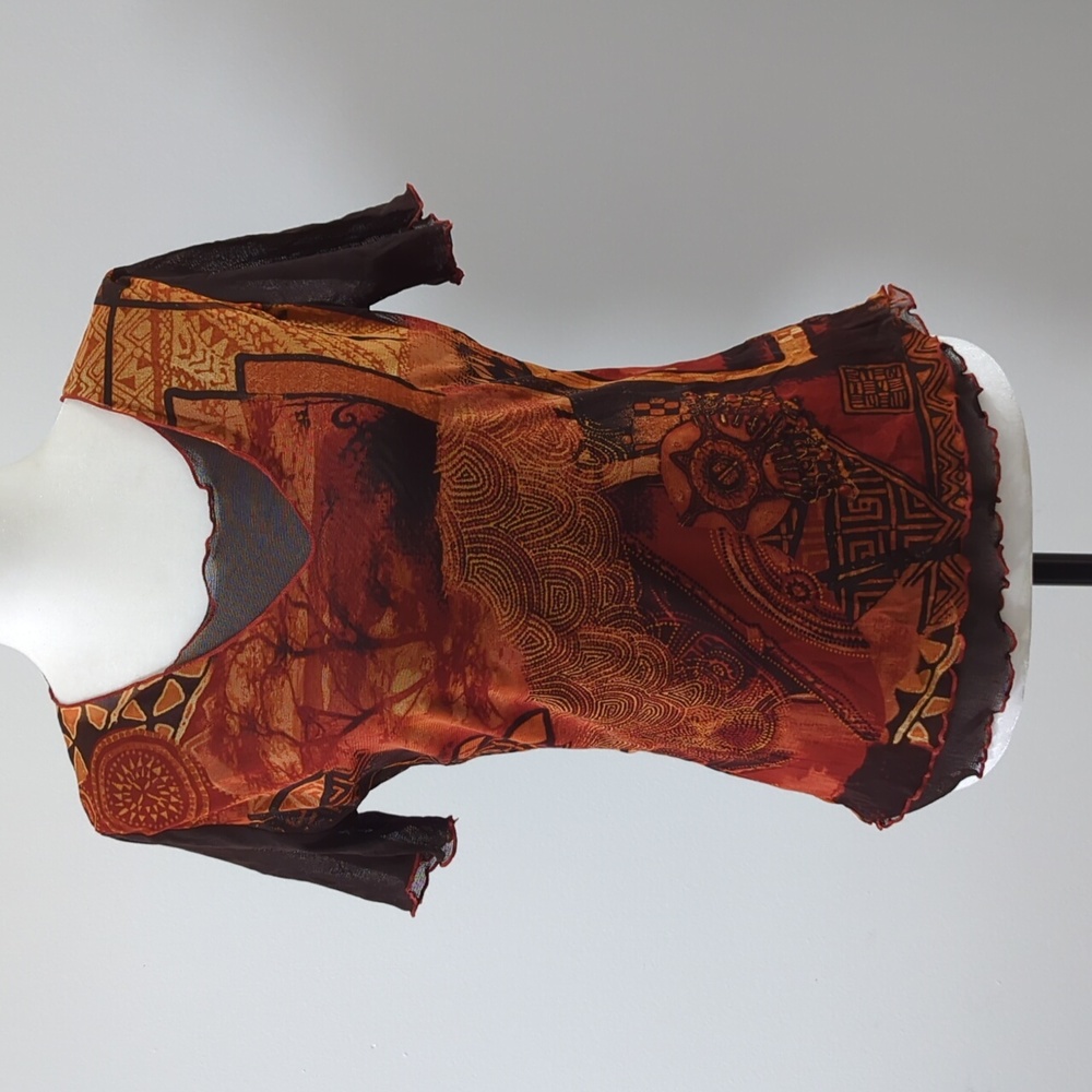 Vintage Patrice Bréal Layered Mesh Short-Sleeve Top